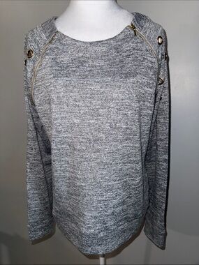 Always Indigo Gray Knit Women's Sweater with Zip and Grommet Details Sz Large